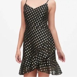 NWT Banana Republic Black with Metallic Gold Dots Cocktail Dress 14